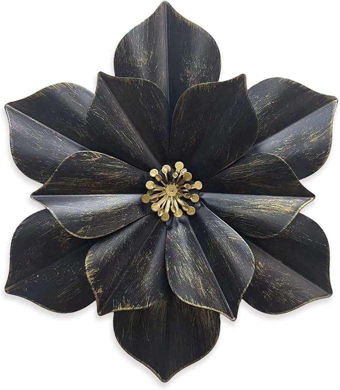 Metal Flower Wall Sculpture, 12.5" Rustic Modern Floral Artwork, Distressed 3D Layered Iron Flower Wall Hanging Accent for Indoor Kitchen Bedroom Living Room Office OutdoorGarden Patio Decor (Grey)