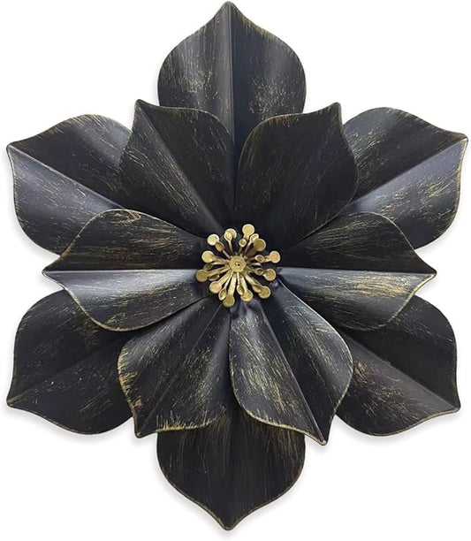 Metal Flower Wall Sculpture, 12.5" Rustic Modern Floral Artwork, Distressed 3D Layered Iron Flower Wall Hanging Accent for Indoor Kitchen Bedroom Living Room Office OutdoorGarden Patio Decor (Grey)