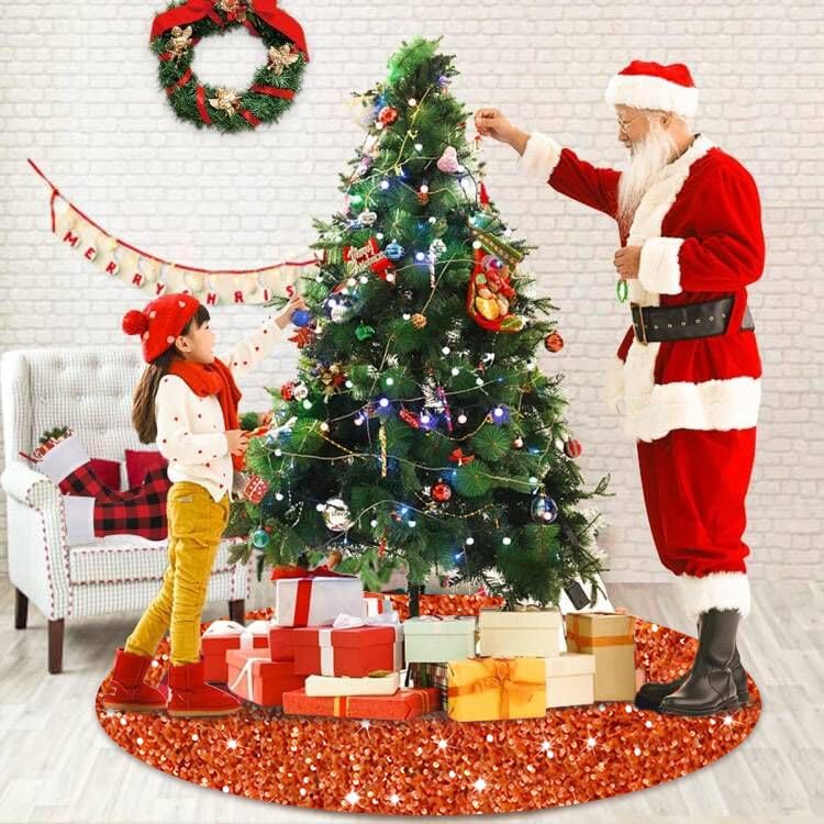 Halloween Tree Skirt 21 inch Orange Christmas Tree Skirt Velvet Tree Mat for Pencil Tree Fall Tree Skirts Sparkly Tree Skirts Cover Thanksgiving Christmas Tree Carpet Xmas Ornaments - Image 5