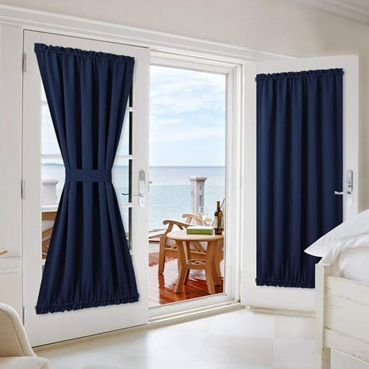 NICETOWN French Door Curtain Drapes - Solid Thermal Insulated Blackout French Door Window Treatment Curtain Panel Drapes for Kitchen, Navy, 1 Panel, 54W x 72L inches