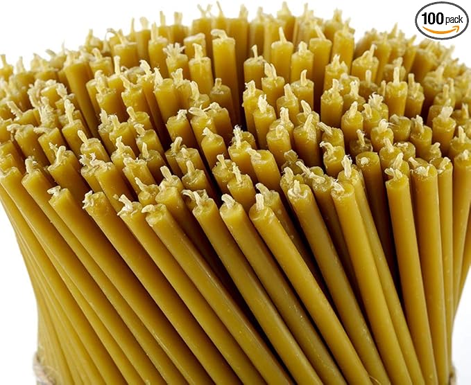 Danilovo Pure Beeswax Candles - Honey-Scented, Decorative Thin Taper Candles - Ideal for Birthday Decoration or Church Prayers - Drip Free, Tall & Smokeless Pack of 100 pcs, 7.3 x 0.24 inch