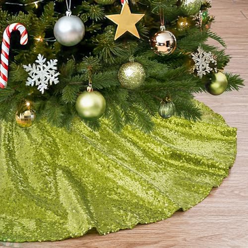 48 Inch Christmas Tree Skirt Sage Green Sequin Skirt for Merry Christmas by B-COOL