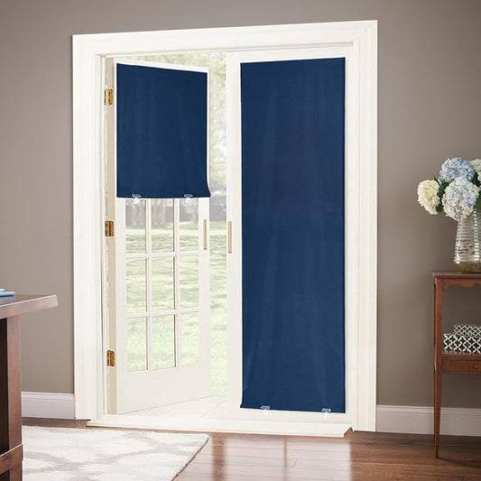 LazBlinds 100% Blackout Door Curtain, No Tools No Drill Cordless Blinds for Windows, Thermal Insulated UV Protection Privacy Curtains for French Door Front Door(26''W x 68''H, Navy Blue, 1 Panel)