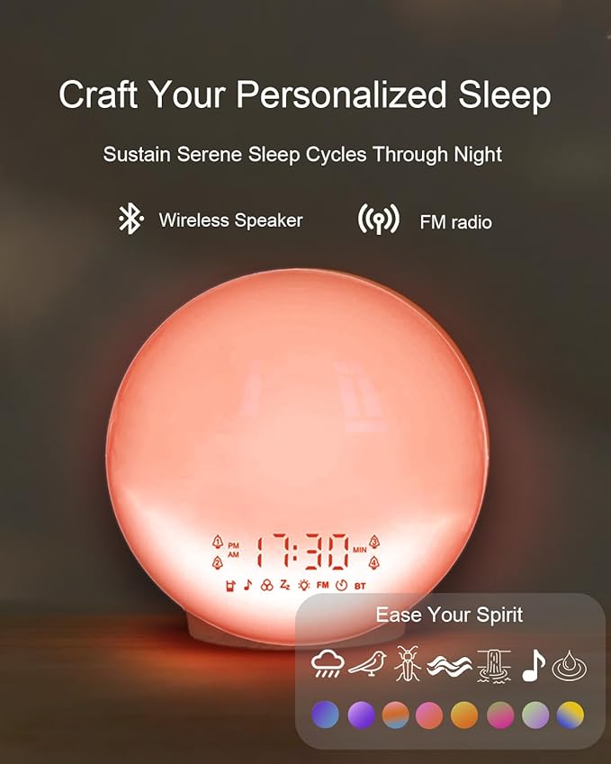 Smart Sunrise Alarm Clock with No Signup APP Control & Wake-Up Light, 4 Alarms, Sound Machine, FM Radio, Wireless Speaker, White - Image 5
