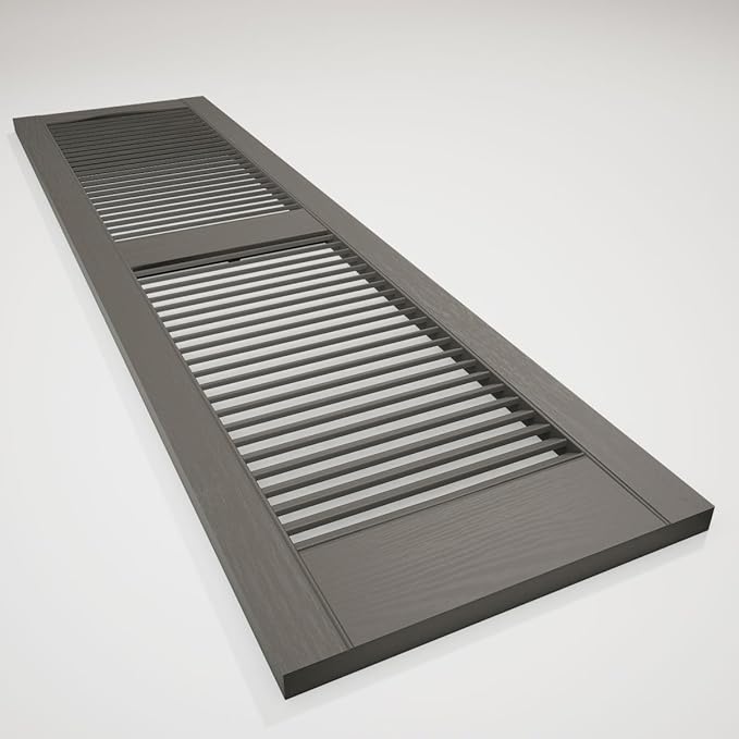Ekena Millwork Lifetime Vinyl LL1S12X02500TG Standard Cathedral Top Center Mullion, Open Louver Vinyl Shutters, w/Installation Shutter-Lok's & Matching Screws (Per Pair), 12"W x 25"H, Tuxedo Grey