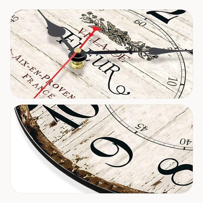 8 Inch Wall Clock Easy to Read Arabic Numerals Wooden Round Wall Clock Silent Non-Ticking Battery Operated Home Wall Clocks Retro French Country Style Art Decor Hanging Clock