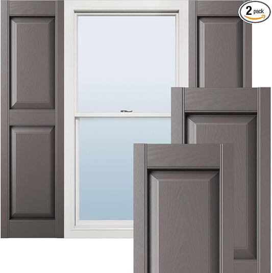 Ekena Millwork Lifetime Vinyl LP2S14X08000MS Standard Two Equal Panel Vinyls, Raised Panel Vinyl Shutters, w/Installation Shutter-Lok's & Matching Screws (Per Pair), 14.75"W x 80"H, Musket Brown
