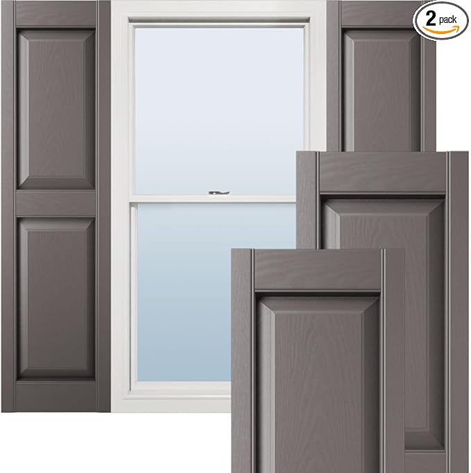 Ekena Millwork Lifetime Vinyl LP2S12X04300MS Standard Two Equal Panel Vinyls, Raised Panel Vinyl Shutters, w/Installation Shutter-Lok's & Matching Screws (Per Pair), 12"W x 43"H, Musket Brown