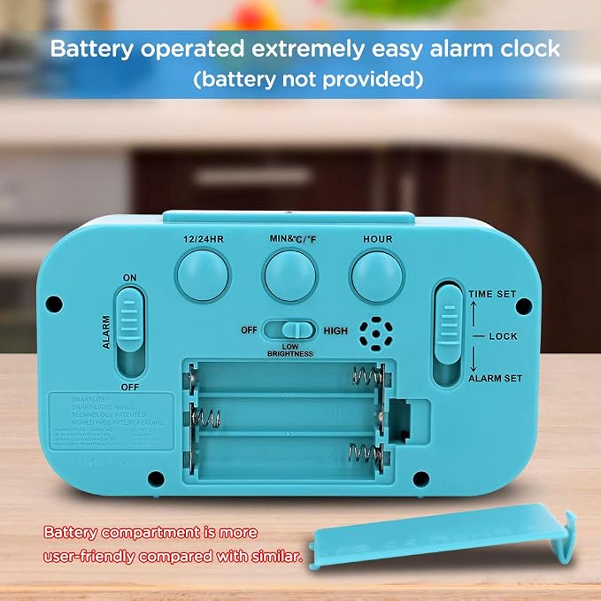 Peakeep Night Light Digital Alarm Clock Battery Operated Indoor Temperature | Small Cordless Cute Clock for Bedroom Desk Travel, Simple to Use for Teens Kids (Blue) - Image 7