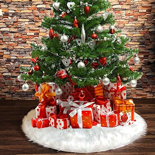 Christmas Tree Skirt 36 inches Faux Fur Snowy White Xmas Large Tree Skirt Mat for Christmas Party Decorations by Amidaky
