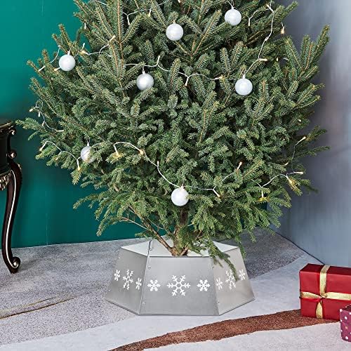 FORUP Metal Christmas Tree Ring with Printed Snowflake, Tree Skirt Base Stand for Tree Decorations (Silver) - Image 6