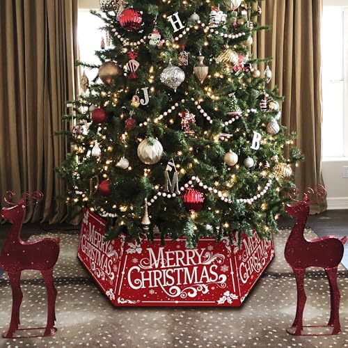 Christmas Tree Collar, Square Christmas Tree Ring, Red Merry Christmas Tree Skirt Foldable Hexagon Xmas Tree Skirt, Snowflake Decorations for Holiday Home Party Indoor, 31 inch - Image 6