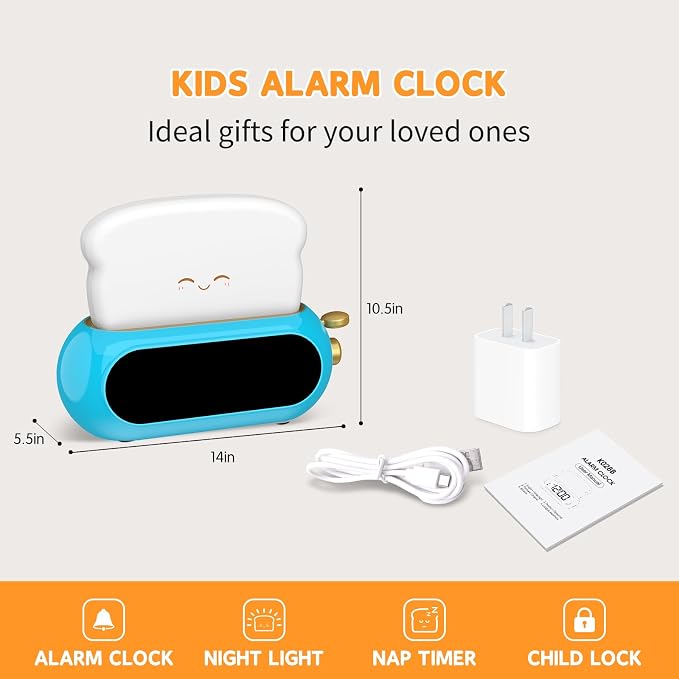 Kids Alarm Clocks for Bedroom, Cute Digital Clock with Night Light, 10 Ringtones, 10 Volumes, Nap Timer, Brightness Dimmer, Snooze, Bedside Alarm Clocks for Boys Teens Birthday Gift, Plug-in Use - Image 7