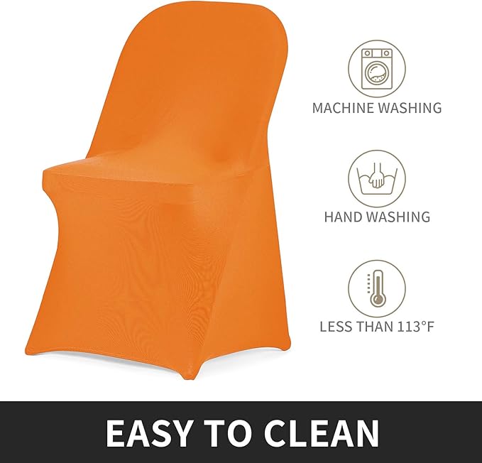 Peomeise Stretch Spandex Folding Chair Cover for Wedding Party Dining Banquet Event (Orange,12pcs)