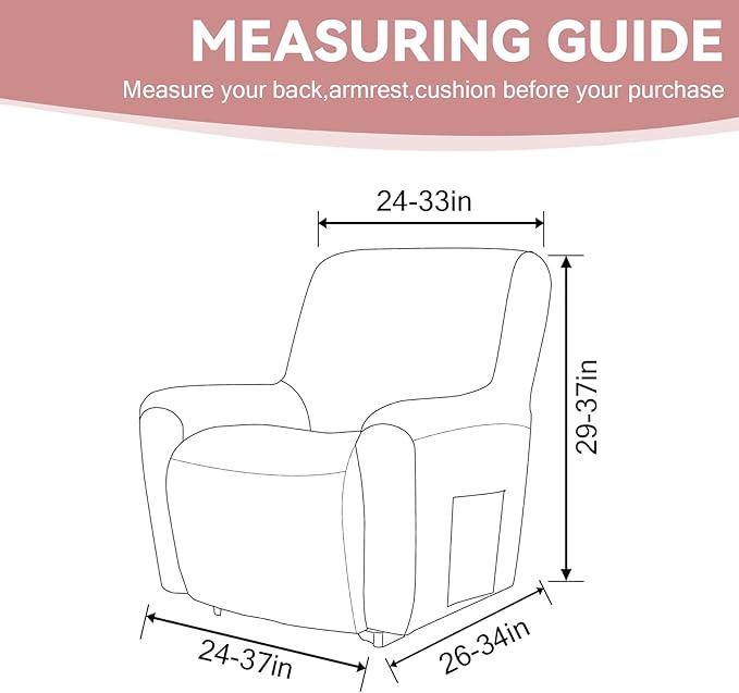 Cupuamon Recliner Chair Covers,Lazy Boy Recliner Covers Stretch Reclining Covers 1 Piece Furniture Protector with Elastic Bottom for Dog,Kids-Dusty Pink