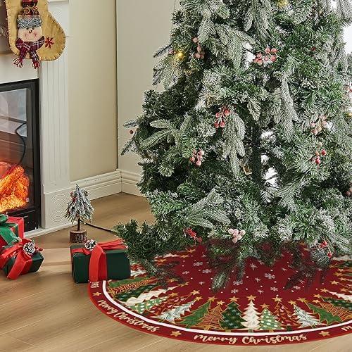 Merry Christmas Pine Stars Red Tree Skirt 36 Inches - Image 5