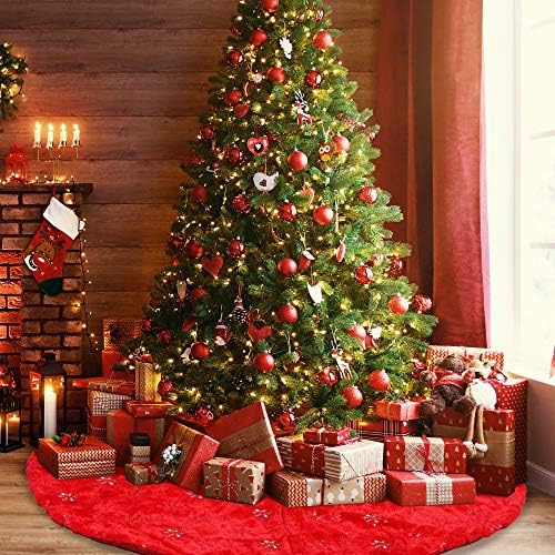Christmas Tree Skirt, 36 Inches Large Red Faux Fur Tree Skirt - Image 6