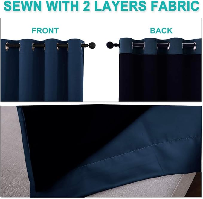 NICETOWN Blackout Room Warming Curtains 80 inches Long, Full Light Blocking Drapes with Black Liner for Nursery, Thermal Insulated Draperies for Hall, Villa (Navy Blue, 2 Pieces, 42" Wide Each Panel)
