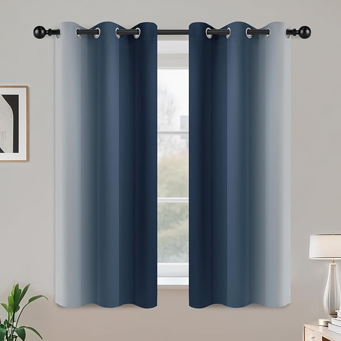 COSVIYA Curtains & Drapes Ombre Navy Blue Curtains 54 inch Long 2 Panels Set, Grommet Room Darkening Light Blocking Insulated Thermal Gradient Window Panels for Bedroom/Living Room,42x54 inches
