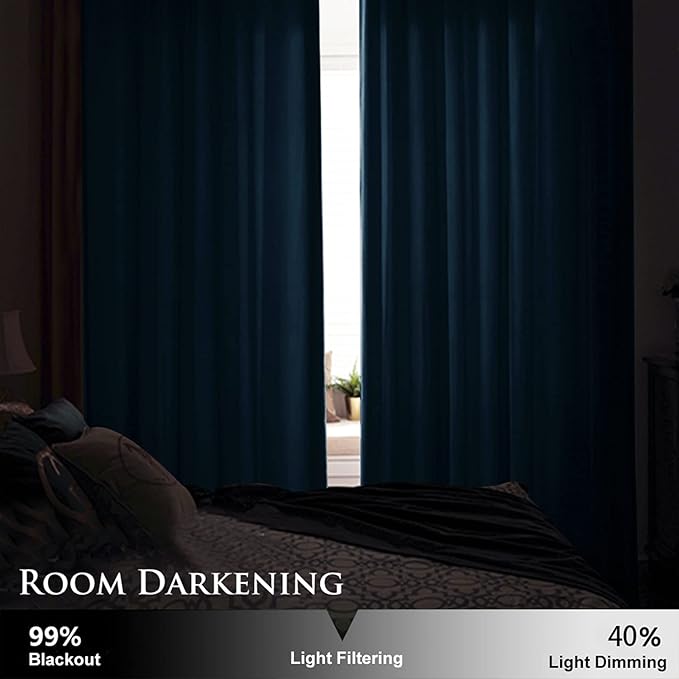 StangH Velvet Curtains 90 inches Long - Navy Blue Blackout Bedroom Window Drapes, Super Soft Thick Heavy Sliding Door Curtains, W52 x L90 Each Panel, 2 Panels