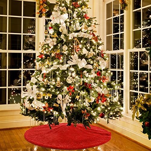 Christmas Tree Skirt 36 inch Red Faux Fur Soft Fluffy Ornaments Xmas Tree Skirts for Xmas Tree Ornaments and Party Holiday Decorations - Image 2