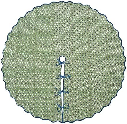 Ridhi Basil Green Hand Block Print Cotton Christmas Tree Skirt 70 Inch by Ridhi