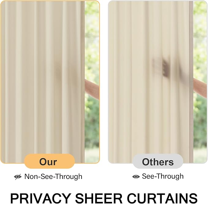 MIULEE Non-See-Through Sidelight Curtains for Front Door, Privacy Semi Sheer Curtains for French Doors, Light Filtering Window Drapes with Rod Pocket and Tie Back, Cream, 26 x 40 inches, 2 Panels