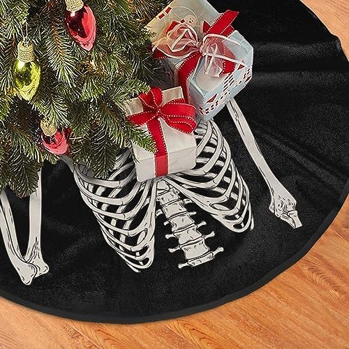 Skeleton Skull Tree Skirts Xmas Ornaments, Boho Hippie Tree Mat for Christmas Party Holiday All Occasions 30" - Image 3