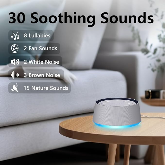 Brown Noise Sound Machine 30 Soothing Sounds White Noise Machine with 12 Night Light Colors Sleep Sound Machine for Adults Baby Kids Noise Canceling for Office Home Privacy Auto-Off Timer - Image 2
