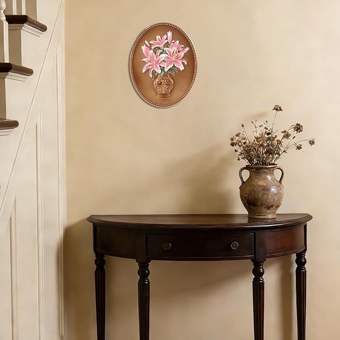 SIKOO Vintage Wall Sculptures Bronze Gold Lily Wall Art Hand Painted Ornate Wall Hanging Decoration Antique Pediment Wall Statue Ornament Decor Gallery for Kitchen Bedroom Living Room
