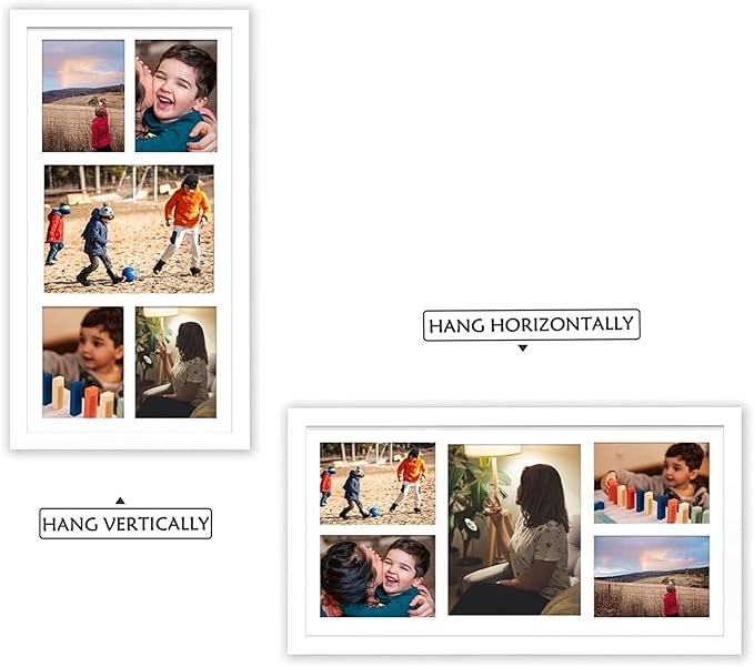 Golden State Art, Set of 6, 12x24 White Wood Picture Frame - White Mat for 8x10 And 5x7 Photos - Tempered Glass, Sawtooth Hanger, Swivel Tabs - Wall Mounting - Great for Gift