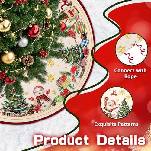 Santa Claus 48in Christmas Tree Skirt, Snowman Xmas Tree - Image 2