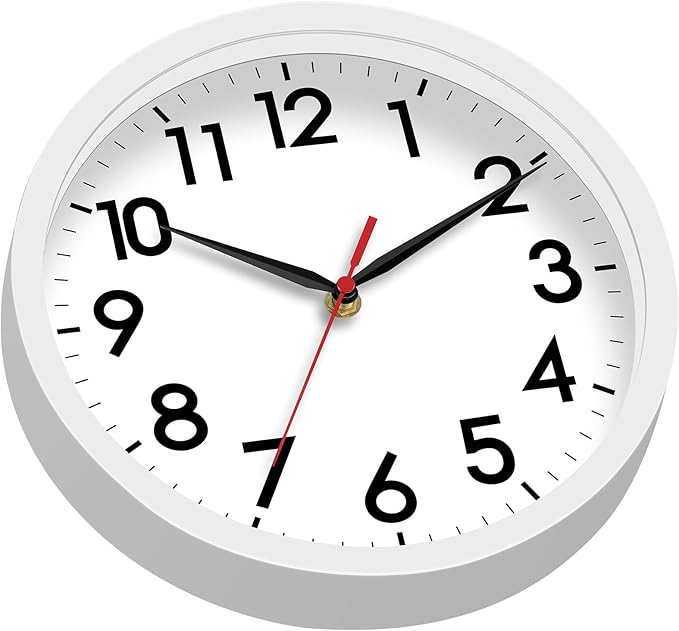 AKCISOT Wall Clock, Modern Small Wall Clocks Battery Operated 8 Inch, Silent Non-Ticking Analog Classic for Office, Home, Bathroom, Kitchen, Bedroom, School(White)