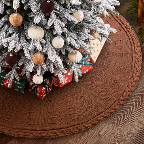 YUJUN 48 Inches Christmas Knitted Tree Skirt Decorations Xmas Large Vintage Brown Chunky Cable Farmhouse Thick Rustic Tree Skirt for Merry Christmas Tree Holiday Home Party Decoration by YUJUN