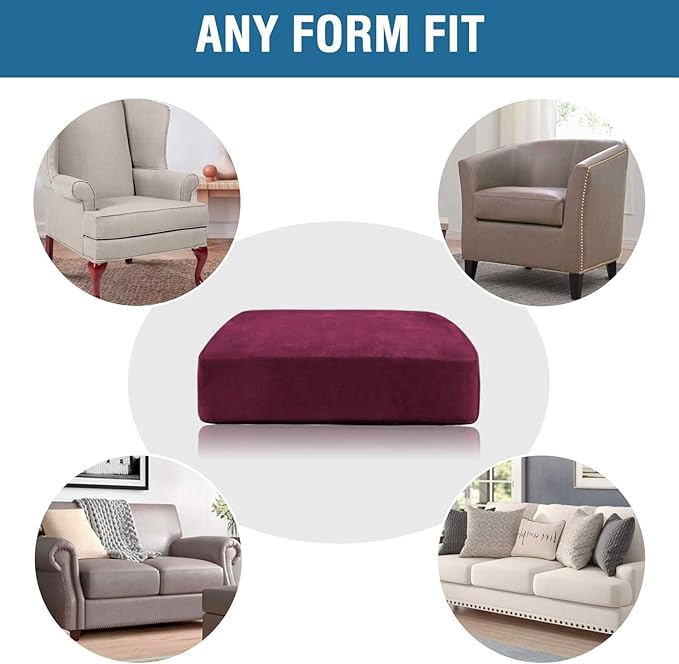 H.VERSAILTEX Velvet Stretch Couch Cushion Cover Plush Cushion Slipcover for Chair Loveseat Sofa Cushion Furniture Protector Seat Cushion Sofa Cover (2 Piece Medium Sofa Cushion Covers, Burgundy)