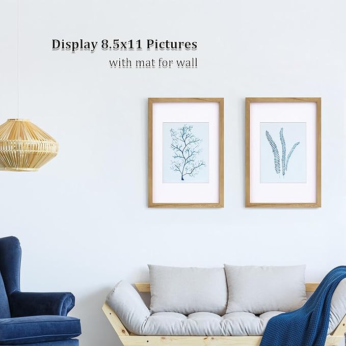 Egofine 12x18 Solid Wood Picture Frames Matted for 8.5x11 - Acrylic Plexiglass Front for Wall Mounting Hanging Picture Frame Vertically or Horizontally, Carbonization Set of 2