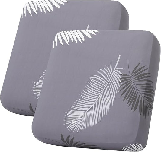 hyha Printed Couch Cushion Covers, Floral Sofa Covers Washable for 2 Cushion Couch, Stretch Pattern Outdoor Cushion Covers for Patio Furniture with Elastic Bottom(2 Packs, Grey Feathers)