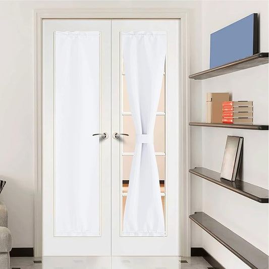 NICETOWN Sightlight French Door Curtains, Privacy Window Curtains Thermal Insulate Covering for Front Glass Kitchen Door, 12 inches x 72 inches, Pure White, 1 Panel