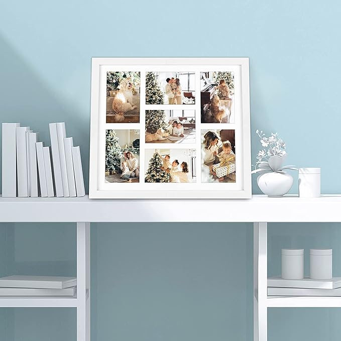 Golden State Art, Set of 10, 13.7x15.7 Matted White Wood 7-Opening for 4x6 Collage Picture Frame