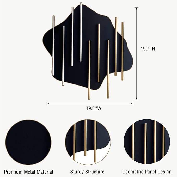 HYVAKUPPA 3D Large Metal Wall Decor Modern Aesthetic Wall Sculptures 19.3”W by 19.7”H Luxury Geometric Circular Decor Wall Art Artwork for Bedroom Dining Living Room Wall Decorations