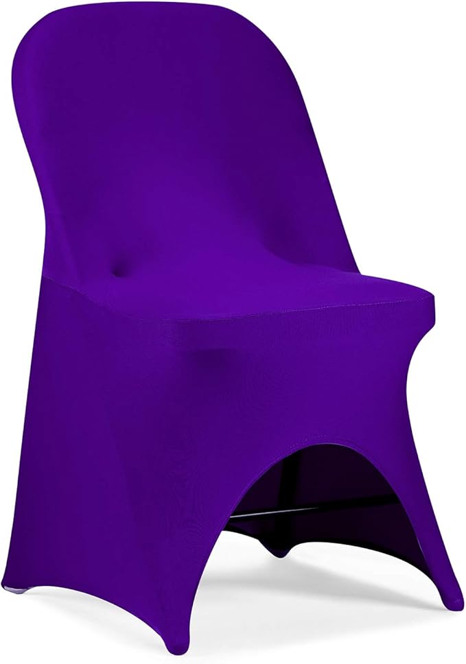 Peomeise Stretch Spandex Folding Chair Cover with Open Back for Wedding Party Dining Banquet Event (Purple with Open Back,12pcs)