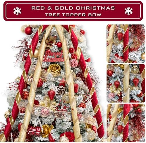 Hismir Large Christmas Tree Topper Bow，Red & Gold 53x13 Inches - Image 3