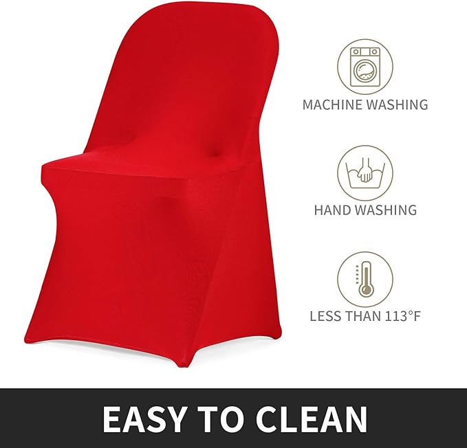 Peomeise Stretch Spandex Folding Chair Cover for Wedding Party Dining Banquet Event (Red,12pcs)