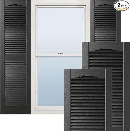 Ekena Millwork Lifetime Vinyl LL1S12X03600BL Standard Cathedral Top Center Mullion, Open Louver Vinyl Shutters, w/Installation Shutter-Lok's & Matching Screws (Per Pair), 12"W x 36"H, Black
