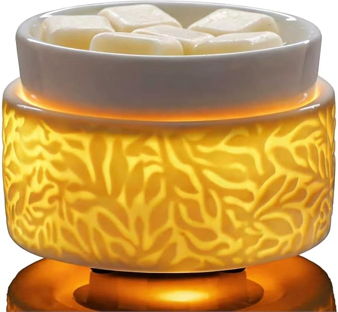 ElusiaKa Electric Wax Melt Warmer with Warm Light, 3-in-1 Ceramic Candle Warmer Large Dish Scented Wax Melter Essential Oil Burner for Home Aromatherapy, White