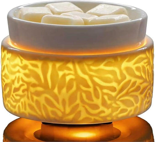 ElusiaKa Electric Wax Melt Warmer with Warm Light, 3-in-1 Ceramic Candle Warmer Large Dish Scented Wax Melter Essential Oil Burner for Home Aromatherapy, White