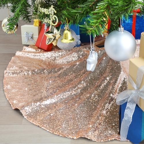 48 Inch Christmas Tree Skirt Rose Gold Sequin Tree Skirts Plus Xmas Tree by B-COOL