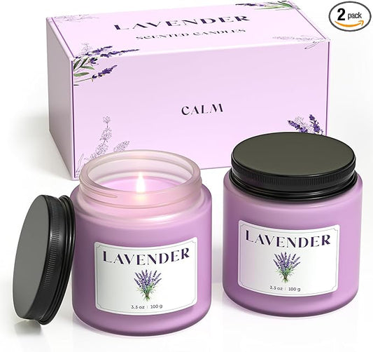 NORVENCE Lavender Candle, Scented Candles Gift Set, Stress Relief Candles for Home, Premium Soy Candle Set, Candles for Women and Men (Purple, 7 oz)