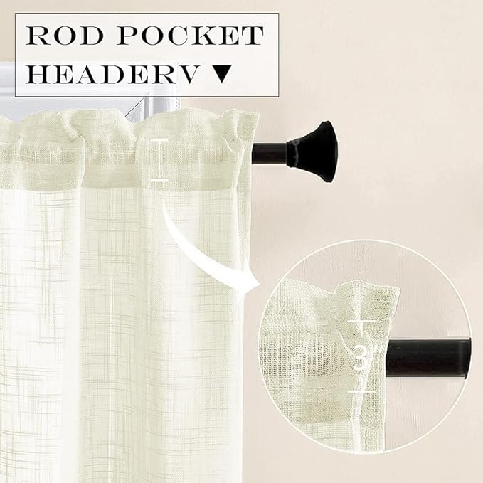 Off White Small Window Curtains for Bedroom 2 Panels Set Short Tier Cafe Curtain Rod Pocket Semi Sheer Linen Textured Boho Farmhouse Window Treatments for Kitchen Bathroom 36 Inch Length Ivory Cream