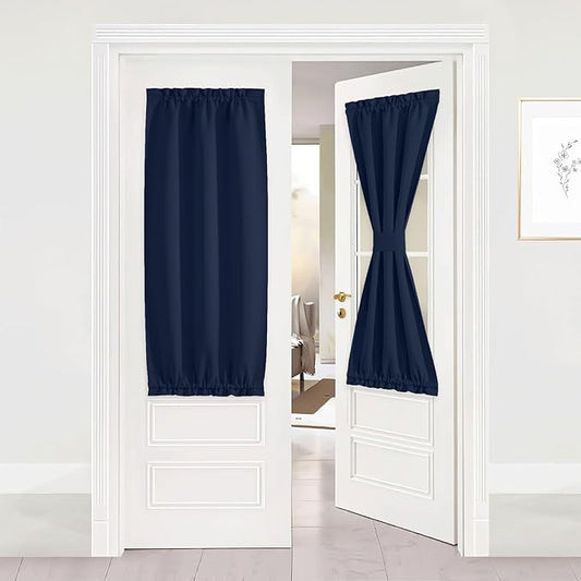 NICETOWN French Door Curtain Room Darkening Sidelight Drapes Thermal Insulated Half Window Treatment Blackout Curtain for Kitchen/Front Doors with Tieback 25 inch by 50 inch Long, Navy, 1 Panel